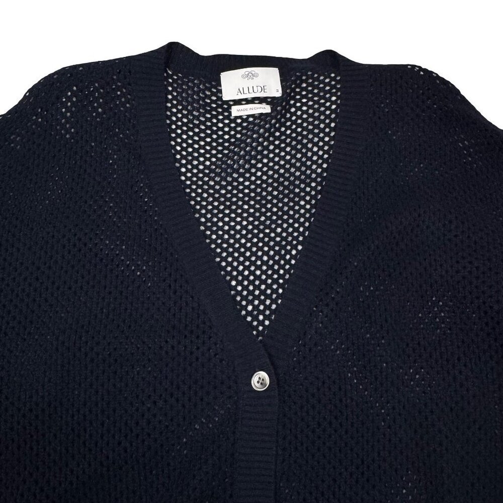 Allude Womans 100% Cashmere Cardigan Sz M Open Knit Old Monet Minimalist Sheer - Picture 3 of 11